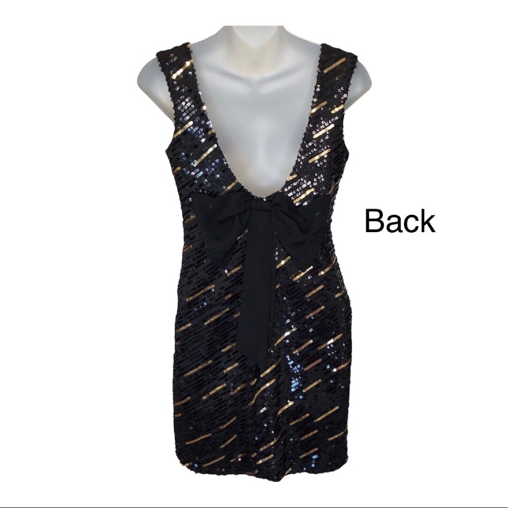 GS Jodi Kristopher Black & Gold Sequin Short Prom Dress Sexy Black Dress’s Small - Picture 3 of 9